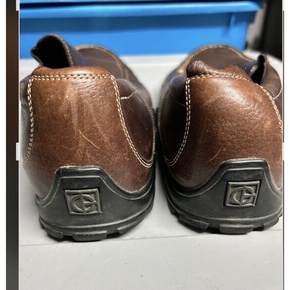 Cole Haan Mens Brown Leather Slip On Loafers Vibram Sole Driving Shoes Moc Toe